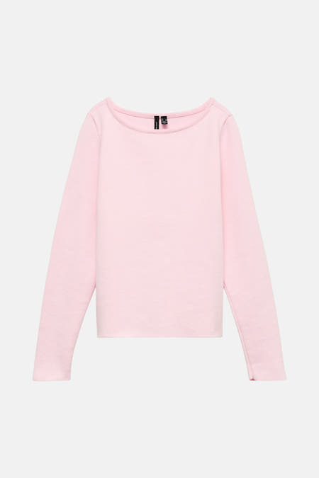 Roze trui met ronde hals van VERO MODA®, met lange mouwen en een subtiele textuur.