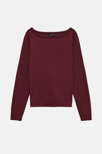 Bordeaux trui met ronde hals van VERO MODA®, fijngebreid en lange mouwen.
