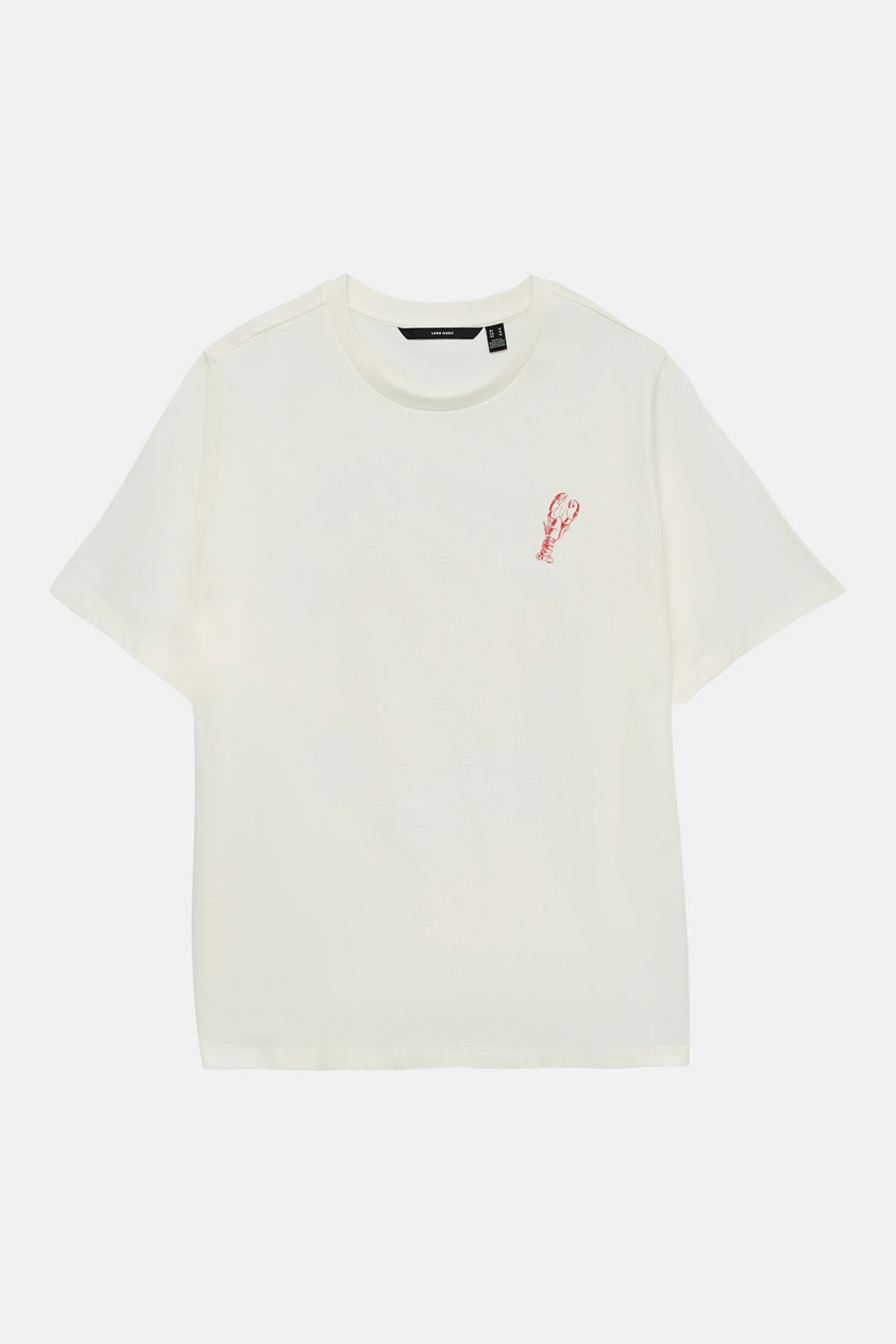 Wit T-shirt van VERO MODA met een rode kreeftillustratie op de borst en merklabel in de nek.