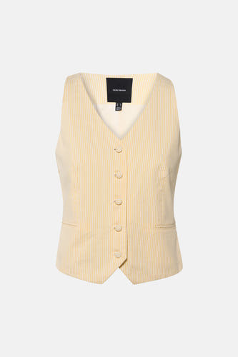 Gilet rayé jaune de VERO MODA® avec fermeture boutonnée et fausses poches sur le devant.
