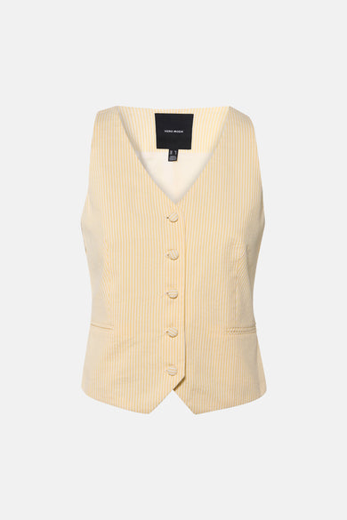 Gilet rayé jaune de VERO MODA® avec fermeture boutonnée et fausses poches sur le devant.