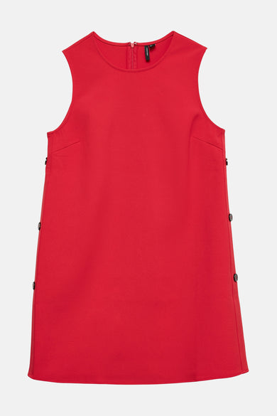 Rode mouwloze jurk van VERO MODA met knoopdetails aan de zijkant en een blinde ritssluiting.