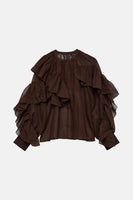 VMSABRINA LS O-NECK FLOUNCE TOP WVN EXP