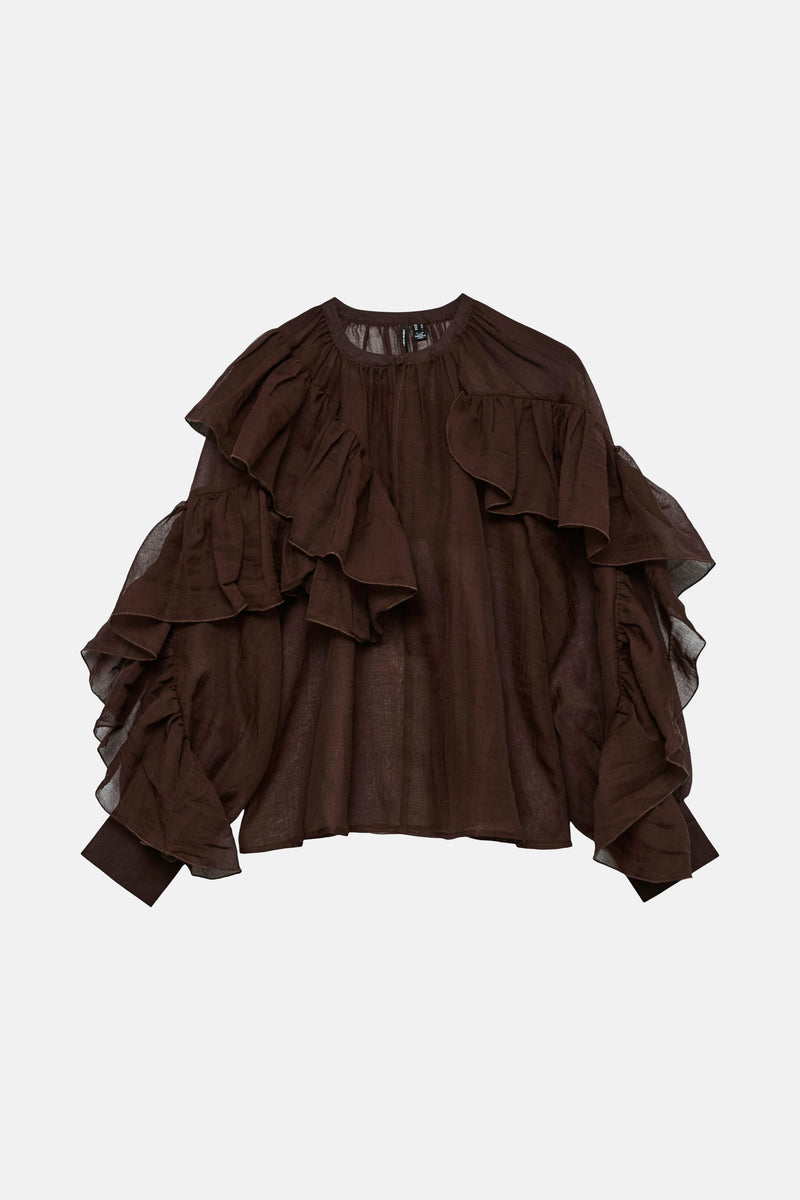 VMSABRINA LS O-NECK FLOUNCE TOP WVN EXP
