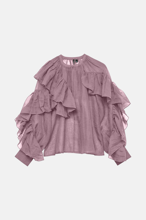 VMSABRINA LS O-NECK FLOUNCE TOP WVN EXP