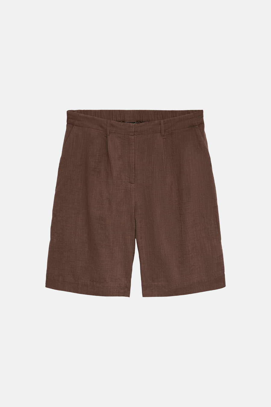 Bruine korte broek van VERO MODA® met elastische tailleband en lichte textuur, front view
