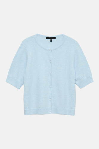 Cardigan bleu de Vero Moda avec manches courtes et fermeture à boutons.