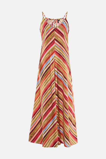 Robe sans manches multicolore de VERO MODA® avec rayures diagonales, col en V et fines bretelles.