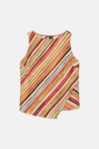 Mouwloze blouse multicolor van VERO MODA®, met een diagonaal gestreept patroon en een asymmetrische zoom.
