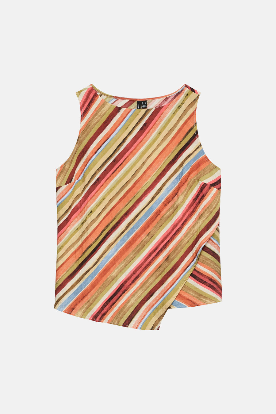 Mouwloze blouse multicolor van VERO MODA®, met een diagonaal gestreept patroon en een asymmetrische zoom.
