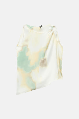 Multicolor mouwloze blouse van VERO MODA® met waterverfprint, asymmetrische zoom en zijden textuur, vooraanzicht