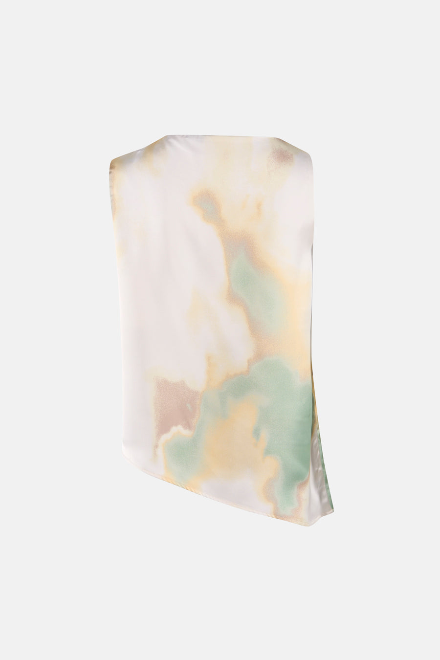 Multicolor mouwloze blouse van VERO MODA® met waterverfpatroon in crèmekleur, groen en geel, zijdeachtige textuur, front view