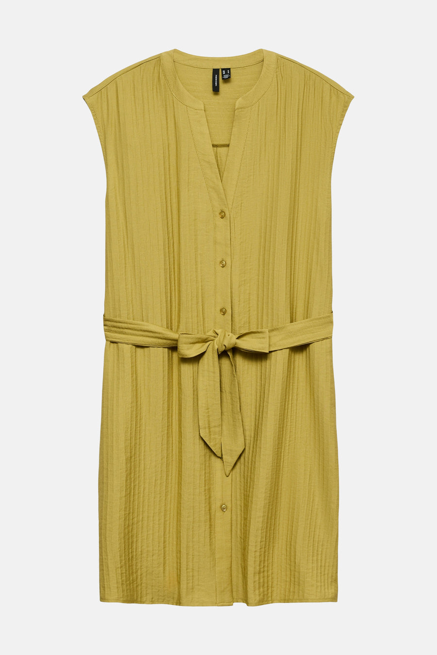 Robe courte verte à manches courtes de VERO MODA, avec ceinture à nouer et tissu texturé.
