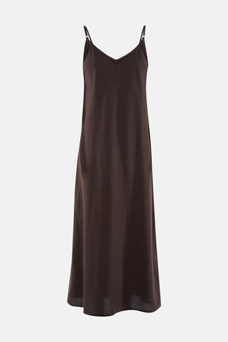 Robe marron sans manches de VERO MODA® avec col en V, fines bretelles et texture légère.