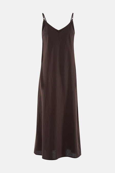 Robe marron sans manches de VERO MODA® avec col en V, fines bretelles et texture légère.