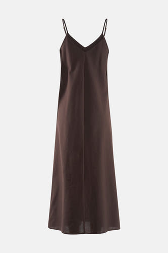 Robe midi marron de VERO MODA® avec bretelles spaghetti, col en V et couture centrale.