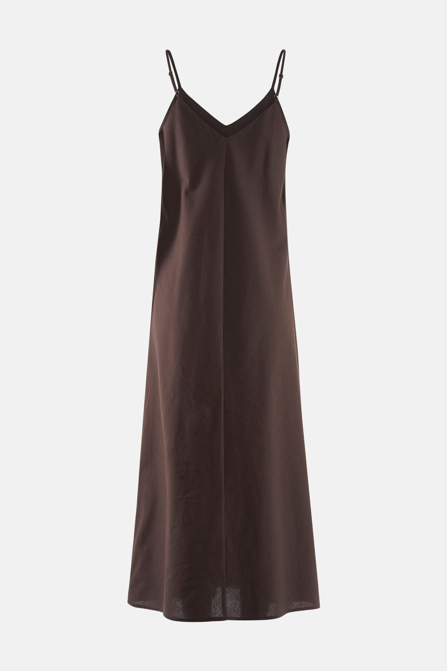Robe midi marron de VERO MODA® avec bretelles spaghetti, col en V et couture centrale.