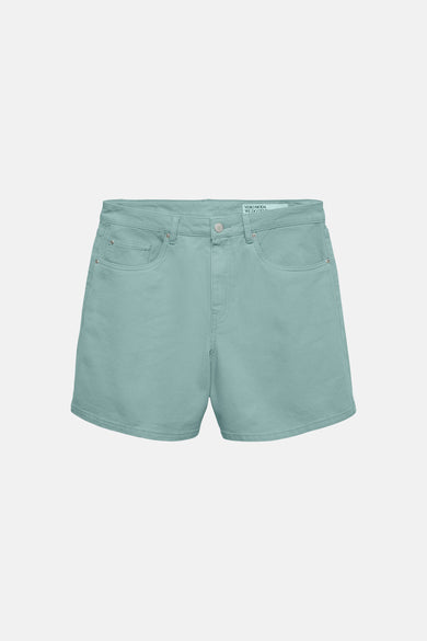 Groene korte broek van VERO MODA® met zakken en knoopsluiting, front view, lichte stoftextuur
