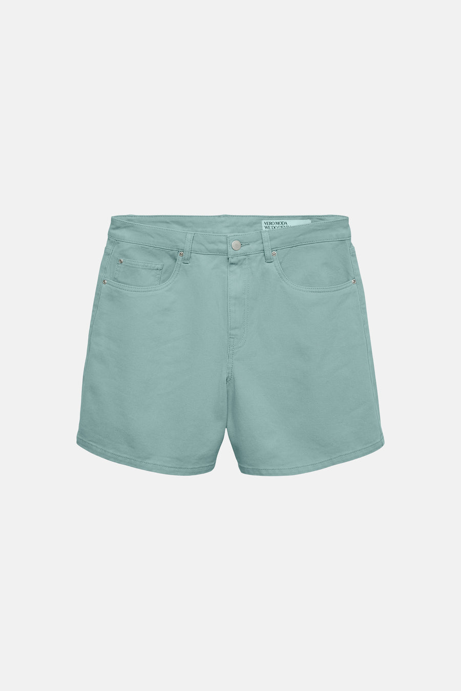 Groene korte broek van VERO MODA® met zakken en knoopsluiting, front view, lichte stoftextuur