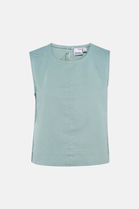 Groene mouwloze blouse van VERO MODA® met ronde hals en gestructureerde stof, front view