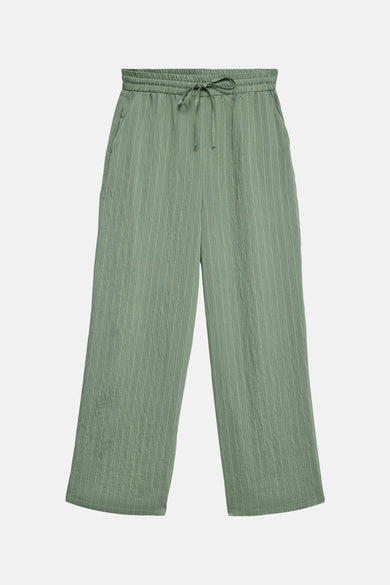 Groene gestreepte colorbroek van VERO MODA® met elastische tailleband en trekkoord, wijdvallend.