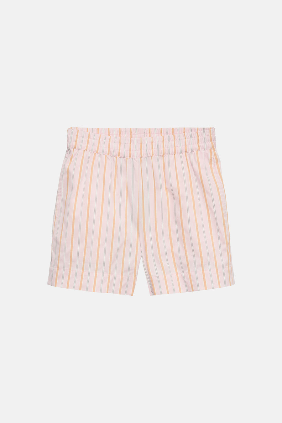 Roze gestreepte korte broek van VERO MODA® met elastische taille en lichte textuur, front view
