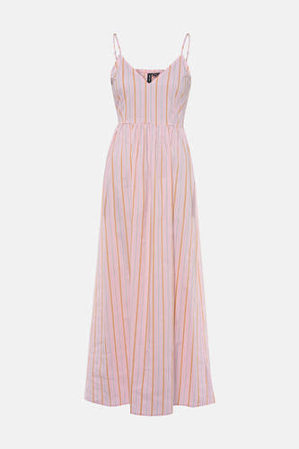 Roze gestreept mouwloos kleedje van VERO MODA® met dunne bandjes en A-lijn, front view