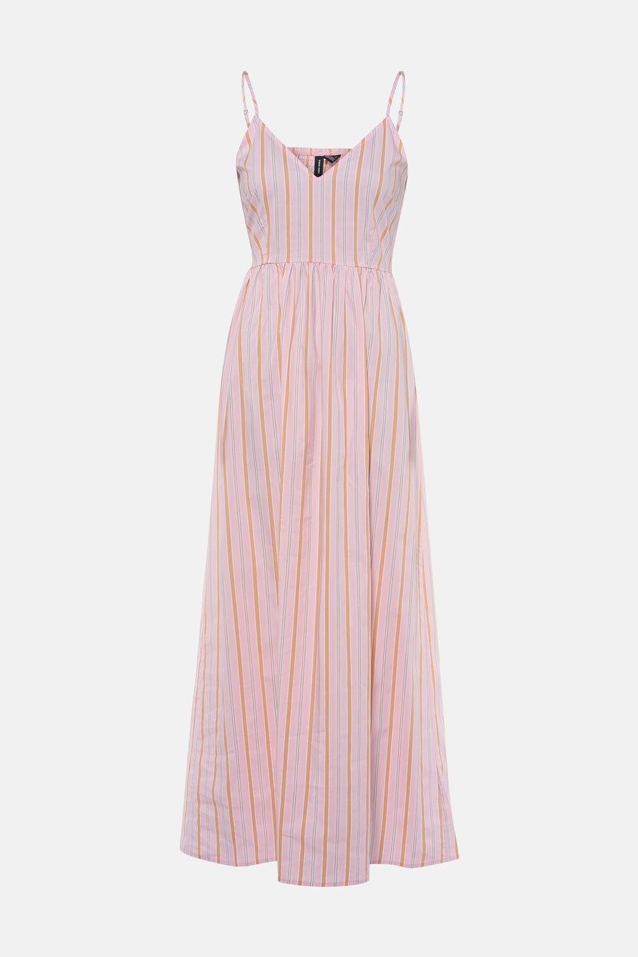Roze gestreept mouwloos kleedje van VERO MODA® met dunne bandjes en A-lijn, front view