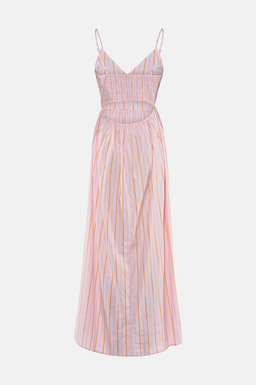 Roze mouwloos kleedje met verticale strepen van VERO MODA®, smalle bandjes, ruched taille en A-lijn rok, front view