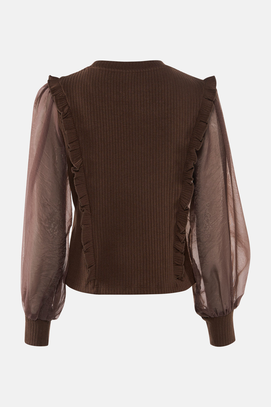 Blouse brune à longues manches de VERO MODA®, avec une texture rayée et des détails pliés.