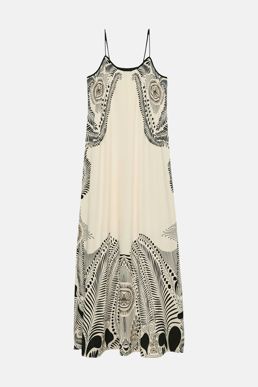 Robe sans manches écru de VERO MODA® avec un motif abstrait noir de fleurs et de feuilles.