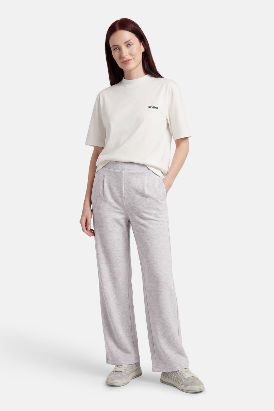 Grijze broek van VERO MODA, met wijde pijpen en een comfortabele, losse pasvorm.
