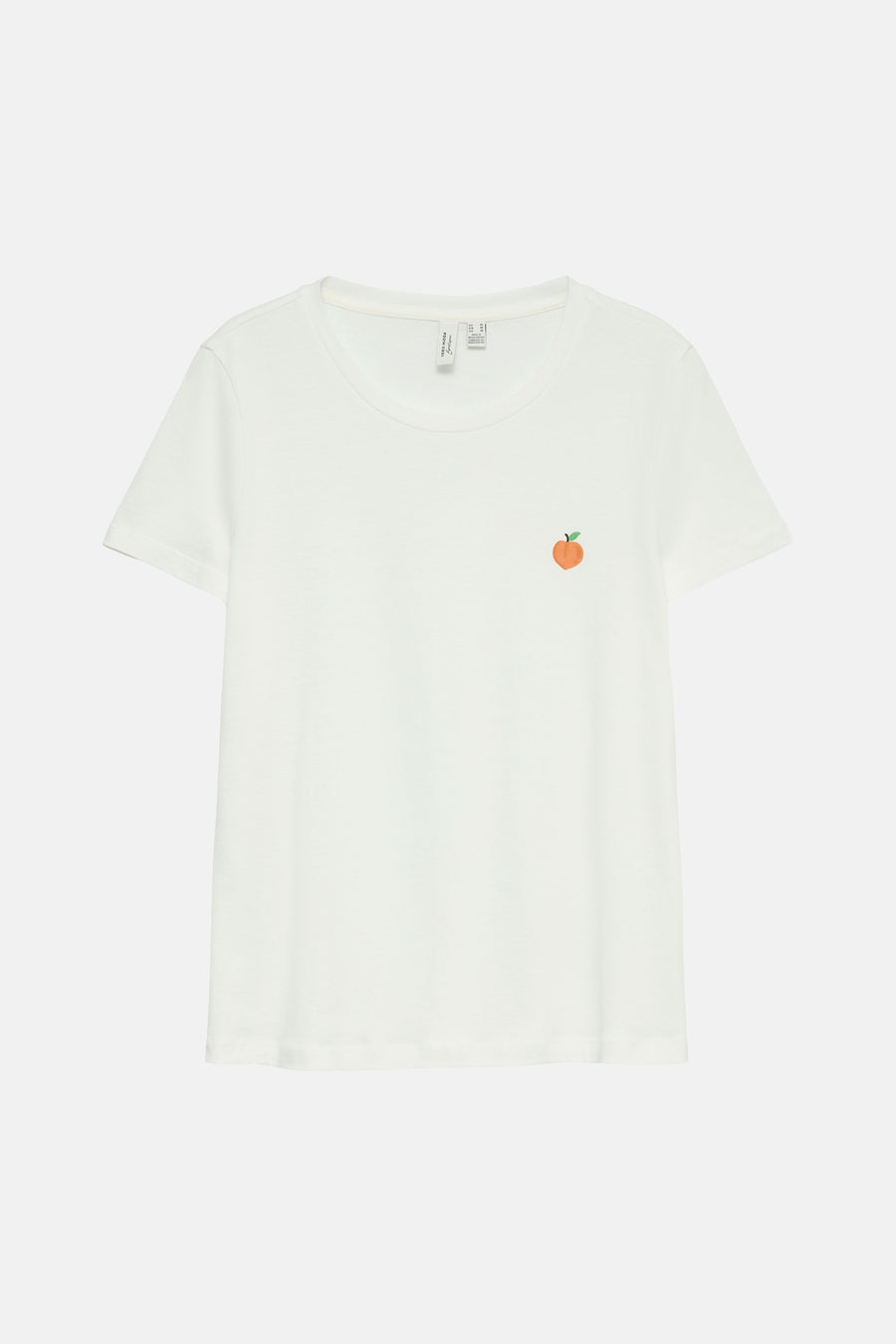 Wit T-shirt met korte mouwen van VERO MODA®, met een kleine perzik applicatie op de borst.