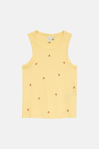 Haut côtelée jaune de VERO MODA® avec un motif de pêche brodé.