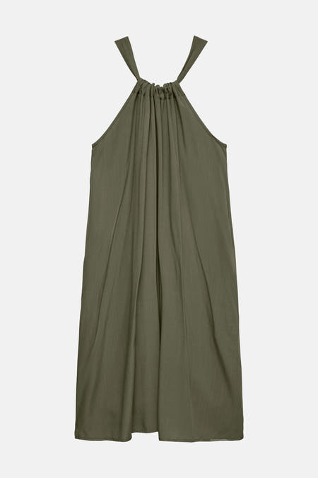 Robe verte sans manches VERO MODA, avec col licou et drapés.