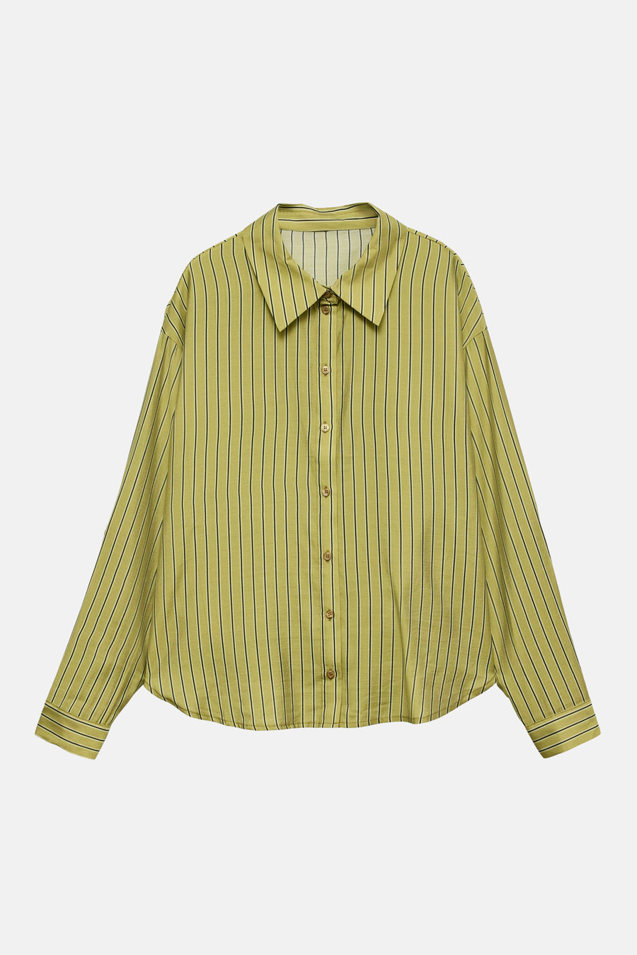 Chemise jaune à manches longues de VERO MODA®, avec rayures noires verticales et fermeture boutonnée.