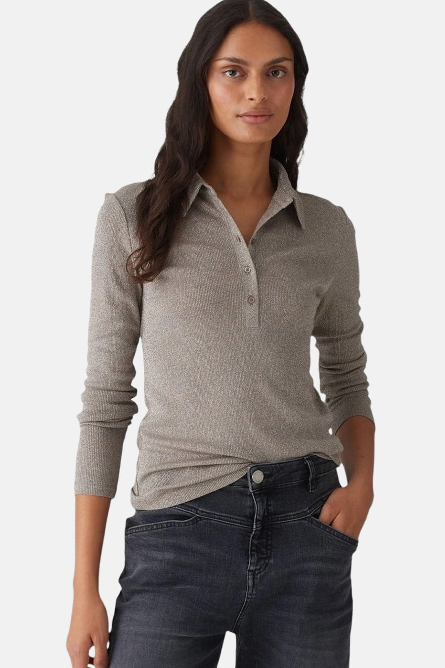 Polo met lange mouwen - beige - OPUS