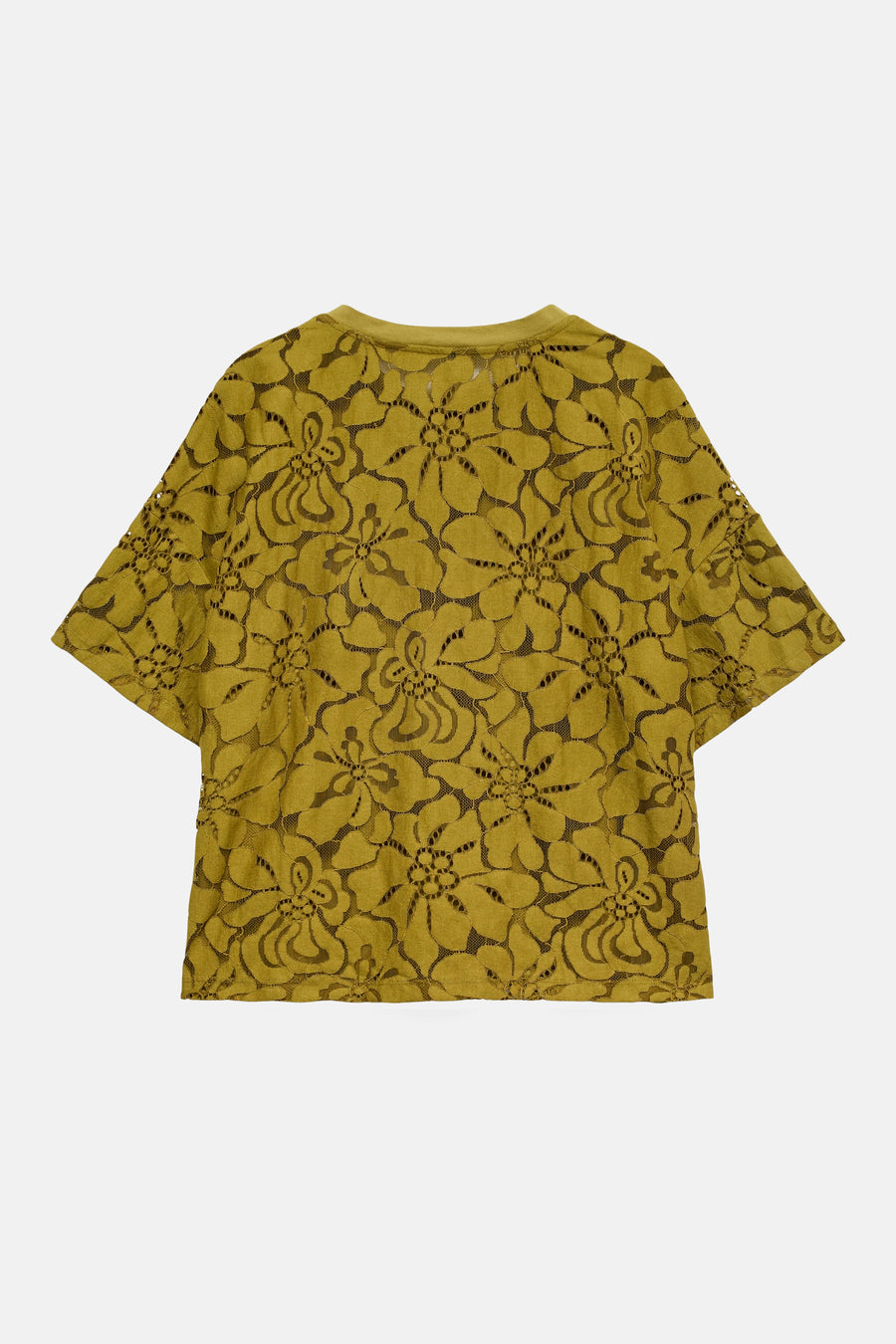 T-shirt vert à manches courtes VERO MODA®, avec dentelle florale et col rond.