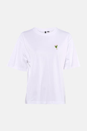 Witte korte mouw T-shirt van VERO MODA® met klein bloemetje op borst, ronde hals, voorzijde weergave