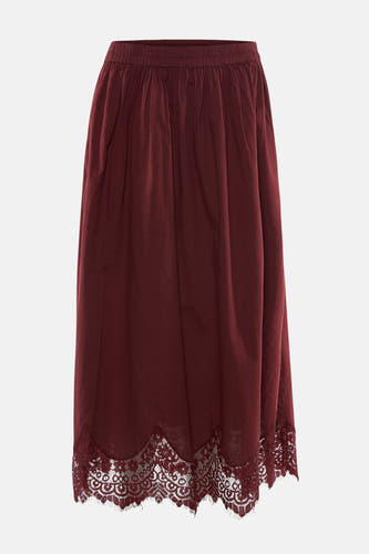 Jupe bordeaux de VERO MODA avec taille élastique et ourlet en dentelle.