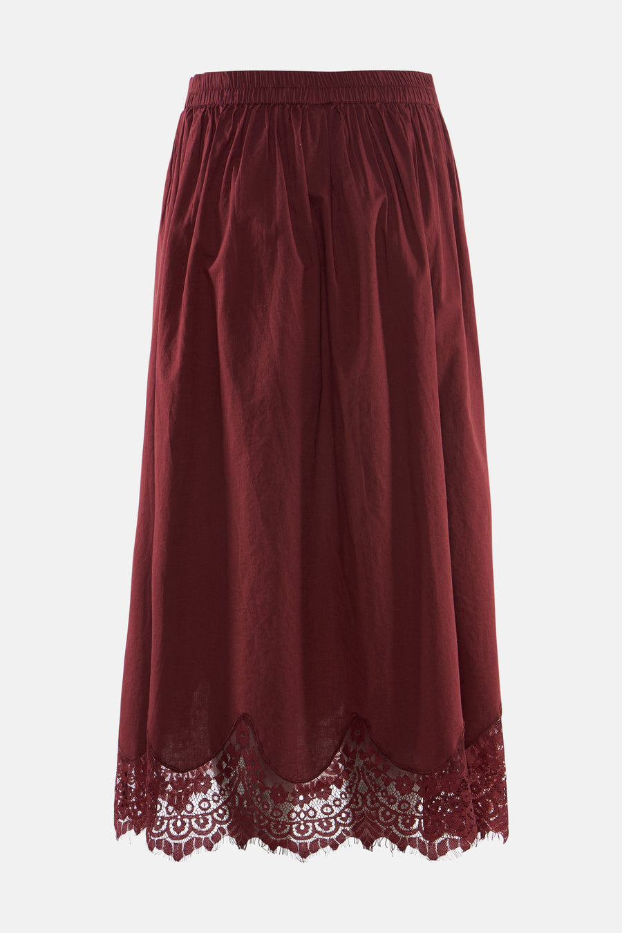 Jupe bordeaux de VERO MODA® avec taille élastique et ourlet en dentelle à bord festonné.