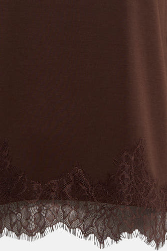 Bruin T-shirt van VERO MODA met een donkerbruine kanten afwerking aan de zoom.