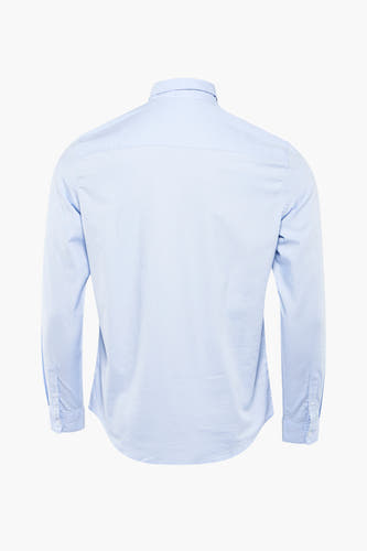 Chemise bleue à manches longues de TOM TAILOR, vue de dos, avec un design uni.