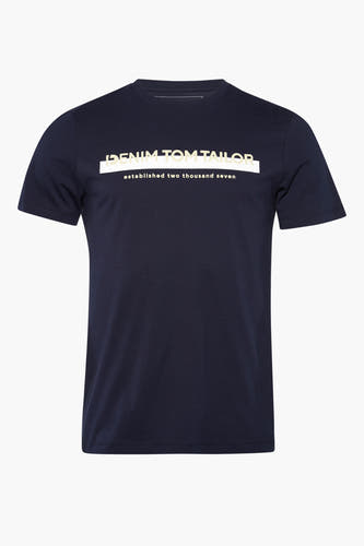 Blauw T-shirt van TOM TAILOR met korte mouwen en print op de borst.