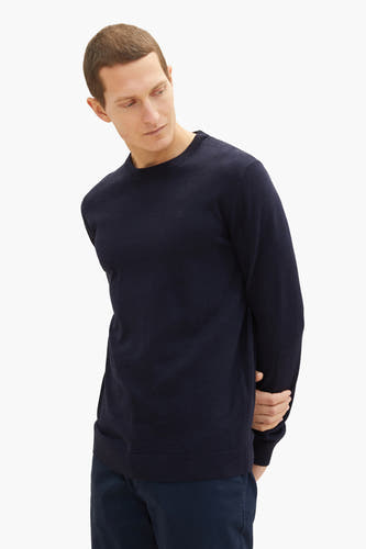 Blauwe trui met ronde hals van TOM TAILOR, effen kleur en lange mouwen.