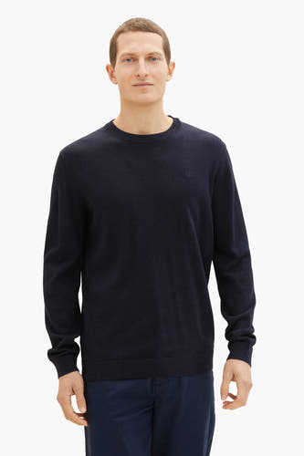 Blauwe trui met ronde hals van TOM TAILOR, effen kleur en lange mouwen.