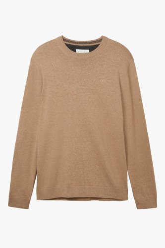 Gilet rond de cou en beige TOM TOM TOR, avec un sub sub sur la poitrine.
