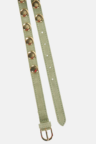 Ceinture verte d'Access® avec détails dorés et une texture suède lisse.