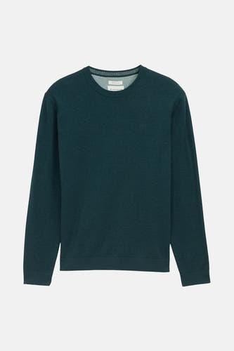 T-shirt vert de rond collet TOM TAILOR, unieke textuur en un petit logo sur la poitrine.