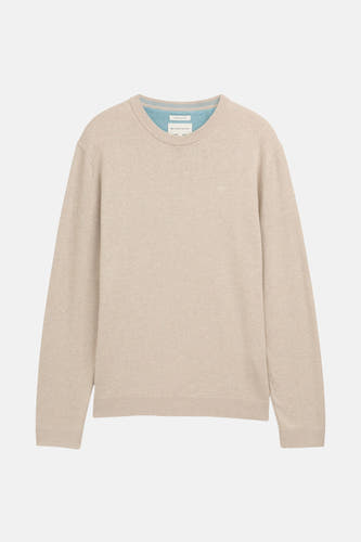 Beige trui met ronde hals van TOM TAILOR, effen kleur en een subtiel logo op de borst.